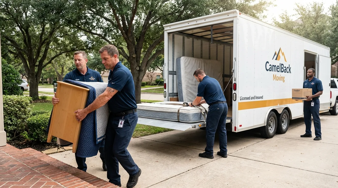 Crew loading residential truck for cross-state move from Eden Prairie, MN