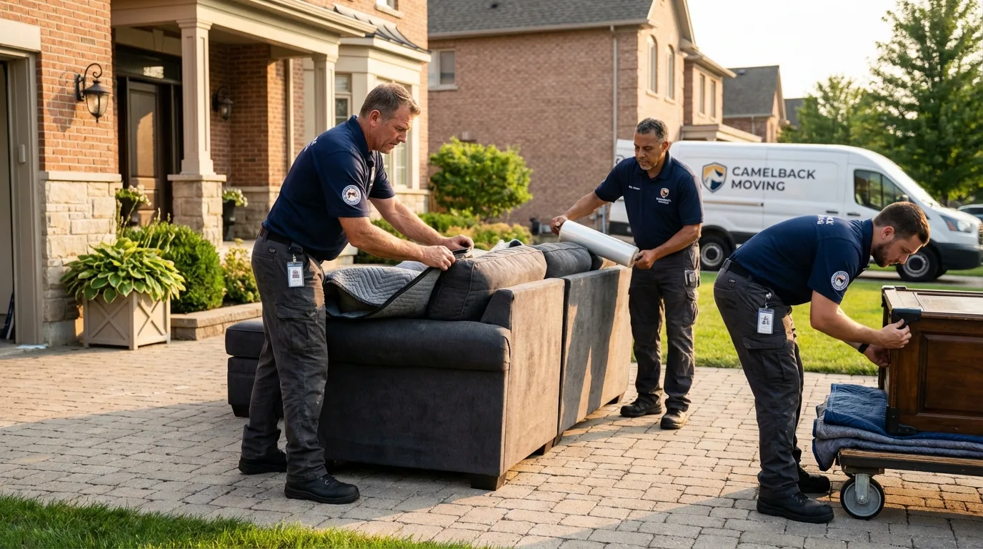 Large estate moving crew wrapping furniture in Eden Prairie, MN