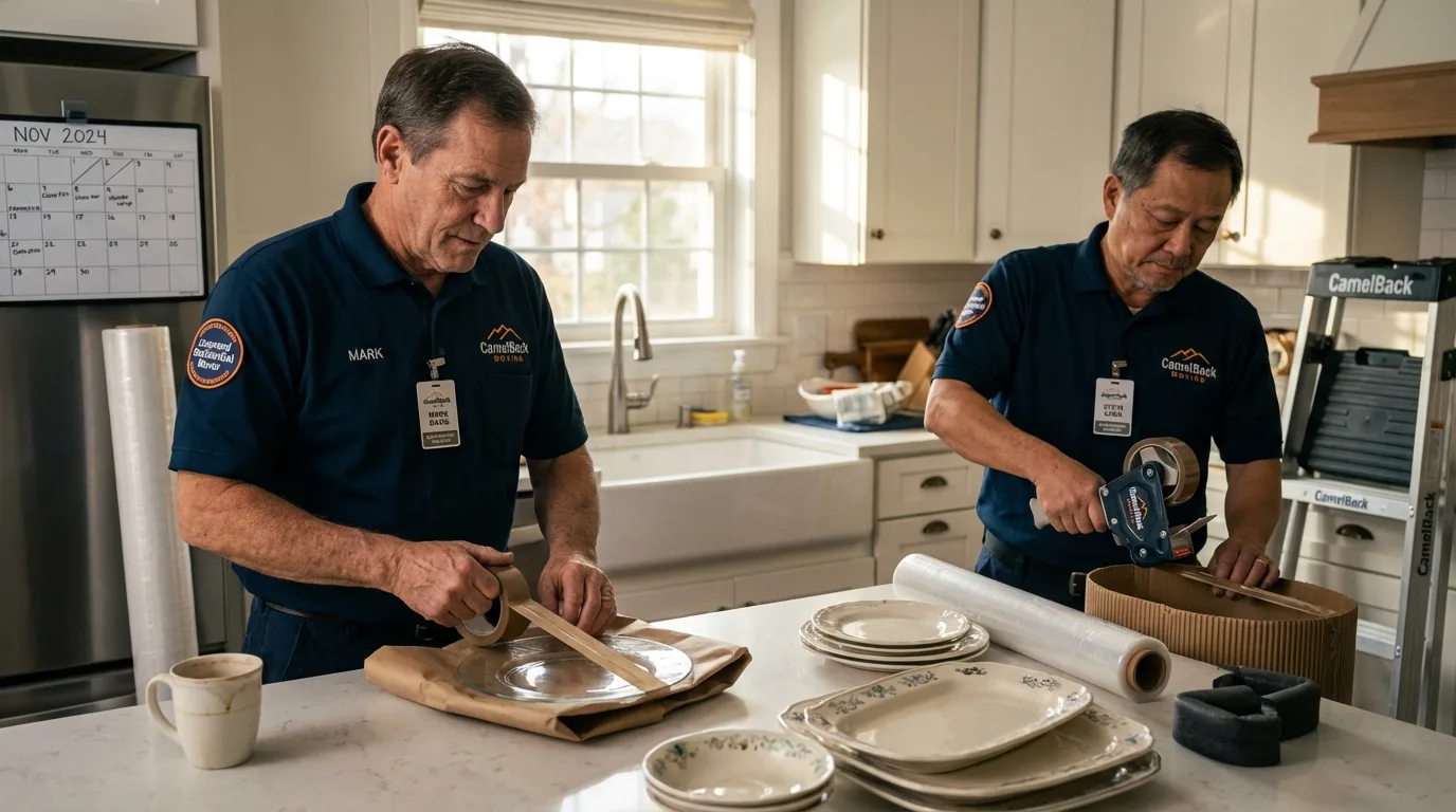 Professional crew packing kitchen dishware in Eden Prairie, MN